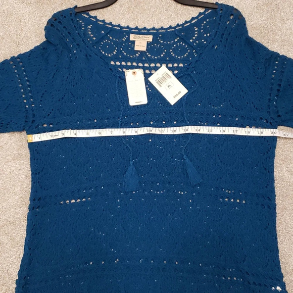 Lucky Brand Teal Blue Crochet Boho Peasant Tunic Top Women XL NWT - Picture 8 of 9
